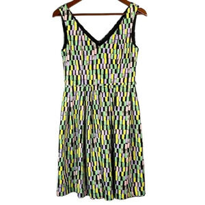 CALVIN KLEIN Pastel Geometric Print Fit and Flare Dress V Neck Sleeveless 4